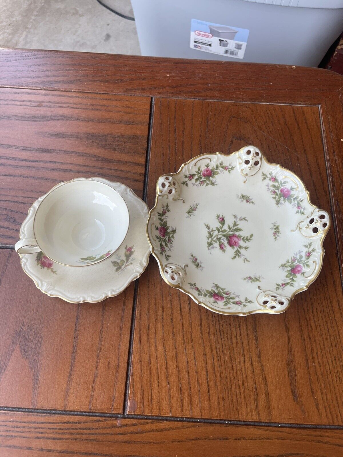 Vintage Rosenthal Germany Moosrose Candy Dish And Pompadour Tea Cup W/ Saucer