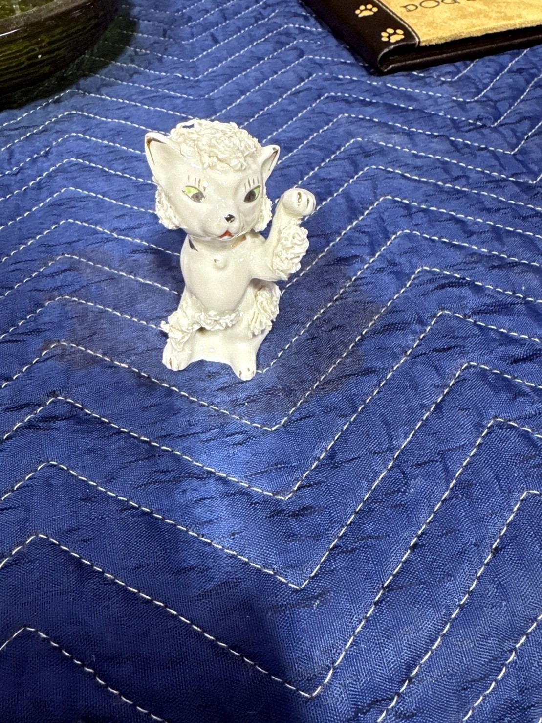 Vintage Spaghetti Cat Figurine White Porcelain Japan Mid Century Kitten