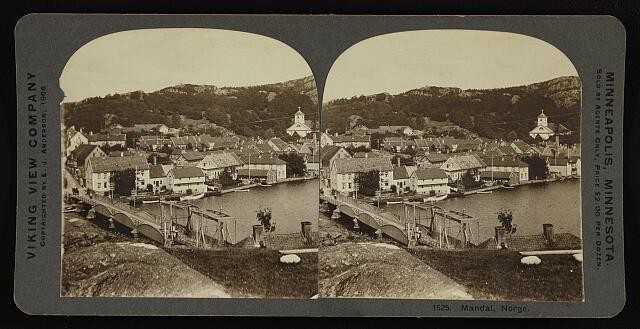 Photo:Mandal Norway 1906 Stereoview Harbor Bridge Townscape