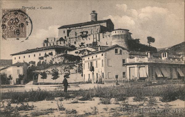 Italy View of Brescia castle with a man in the foreground Philatelic COF Vintage