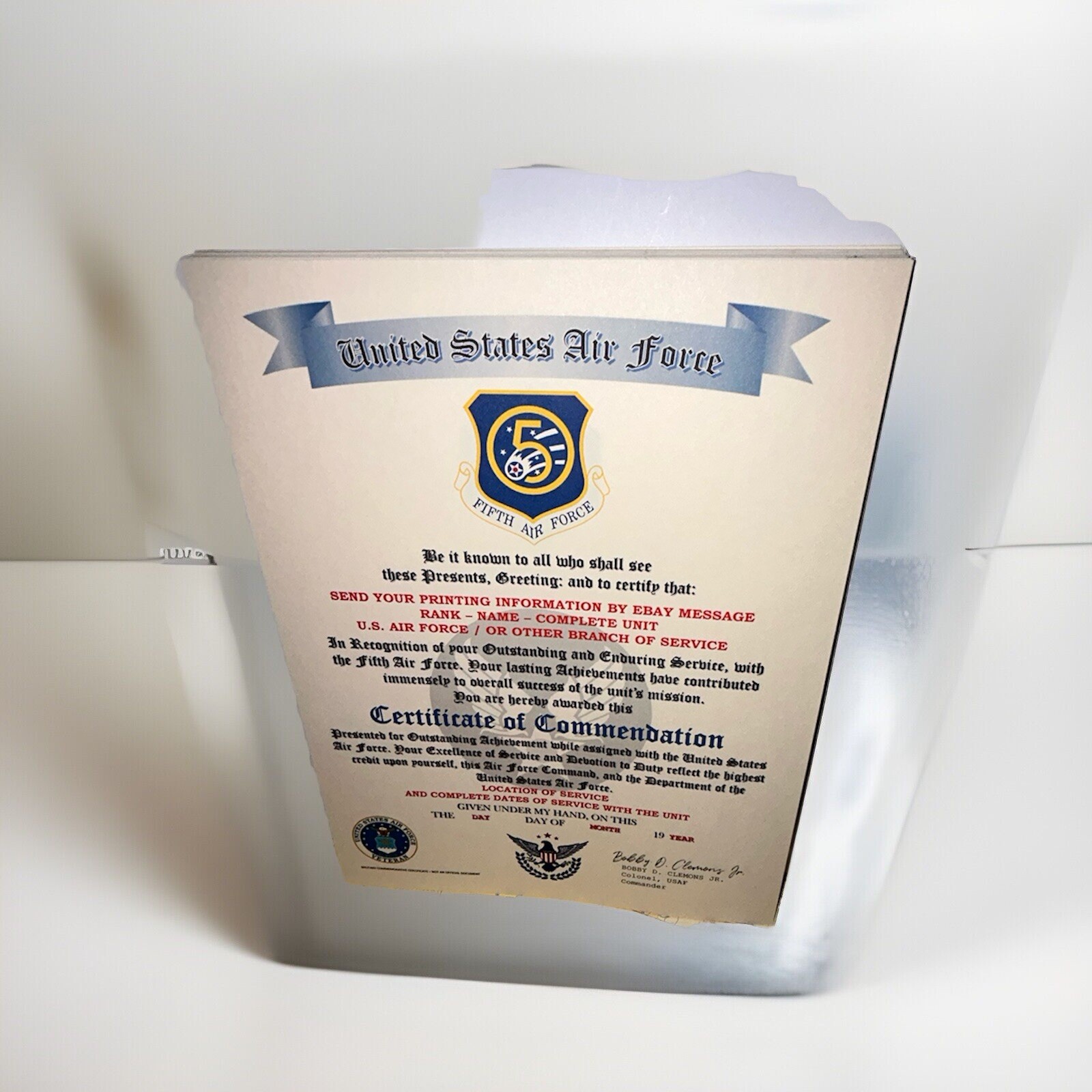 U.S.A.F. / UNITED STATES FIFTH AIR FORCE - CERTIFICATE OF COMMENDATION