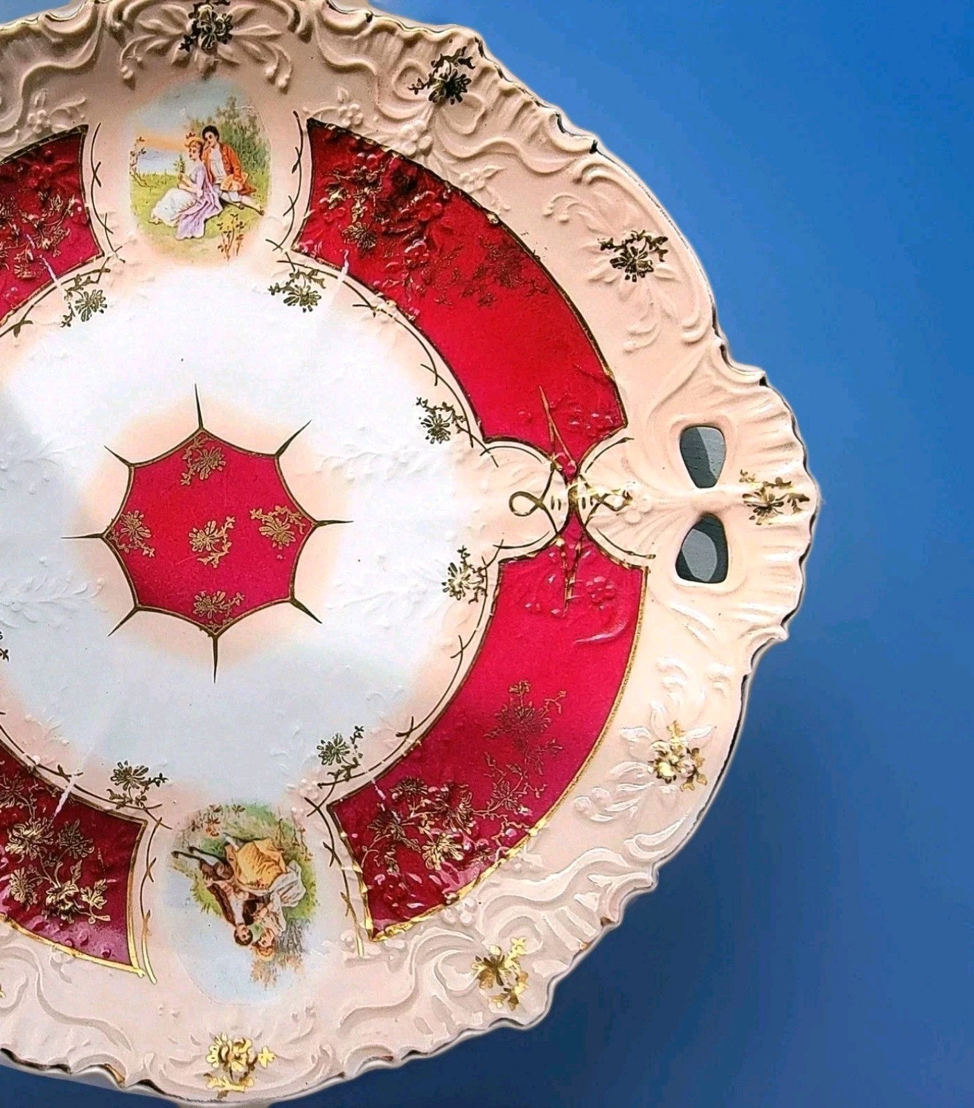Antique WITTELSBACH Bavaria Cabinet Plate Courting Couples 22k Gold Filigree