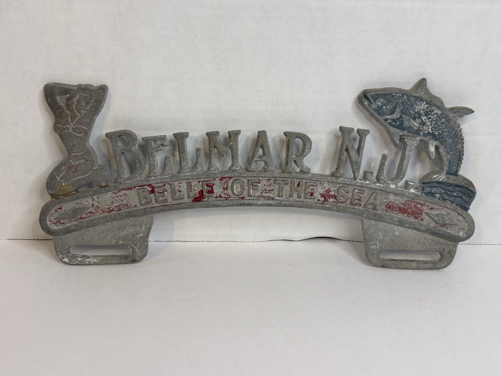 Vintage 1950s Belmar NJ License Plate Topper Aluminum “Bell Of The Sea”