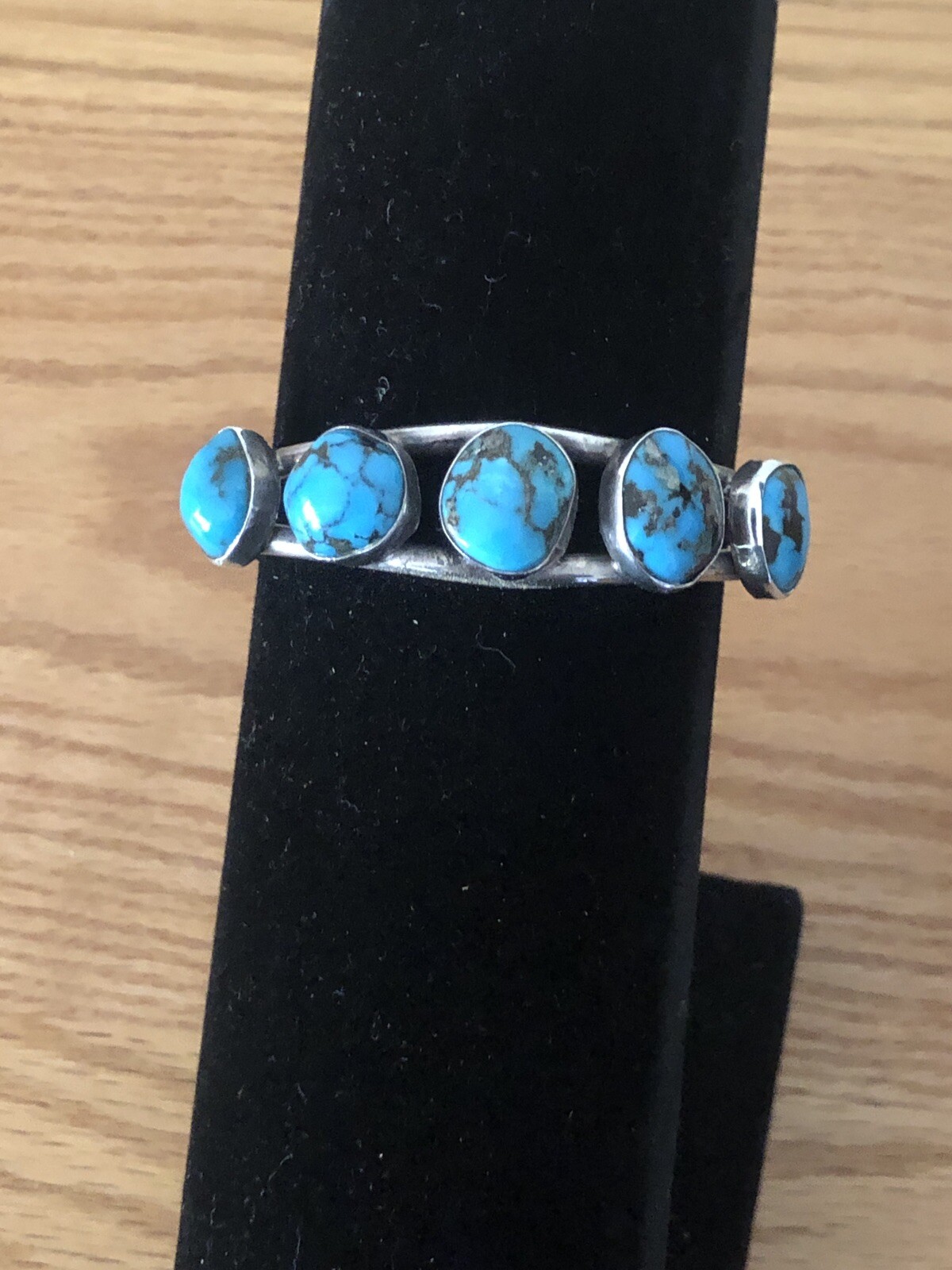 Vintage Navajo Sterling Silver & 5 Stone Arizona Turquoise Signed Cuff Bracelet Vintage Navajo Sterling Silver & 5 Stone Arizona Turquoise Signed Cuff Bracelet