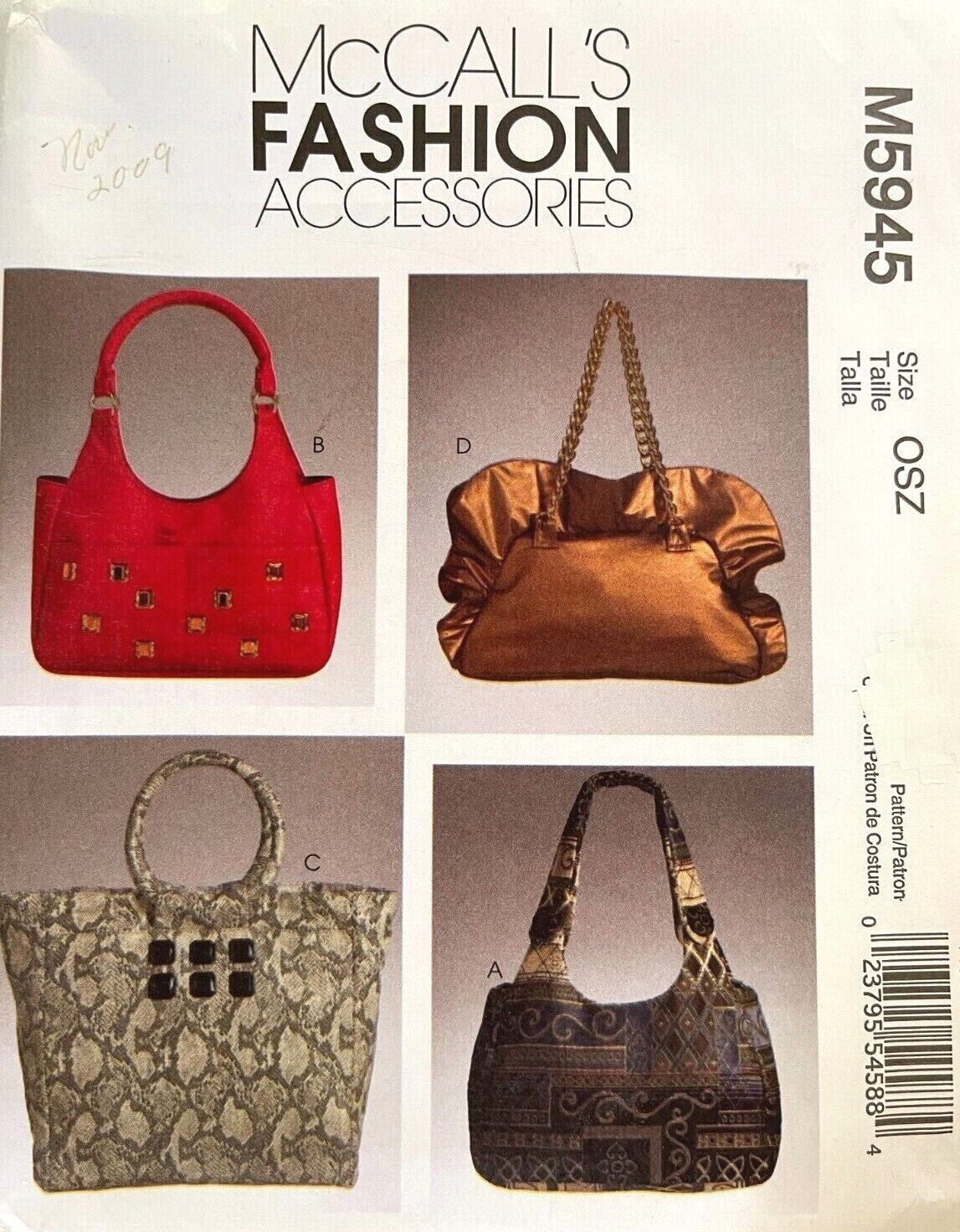 McCall's Misses' Bags Pattern M5945 UNCUT