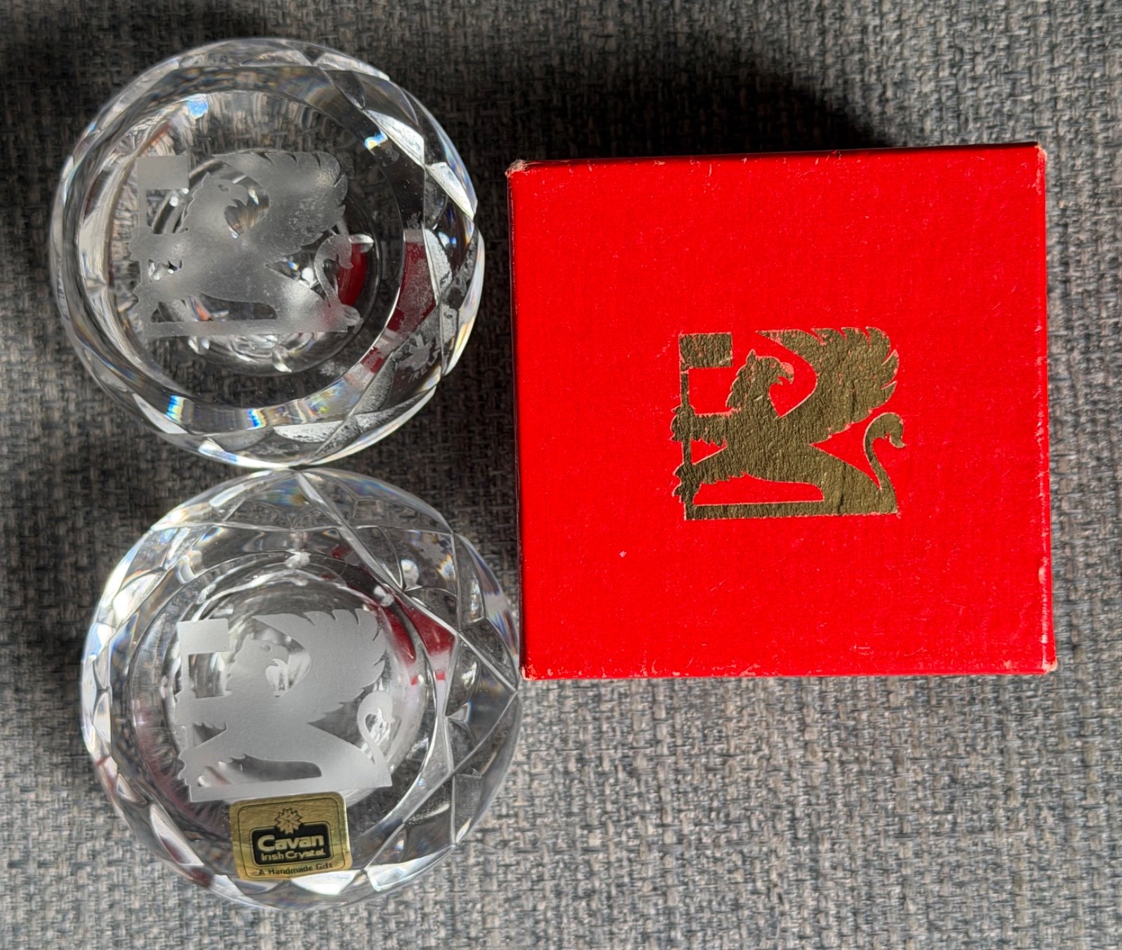 2 x Vintage Vauxhall Cavalier 1988 Cavan Irish Crystal Paperweights one boxed