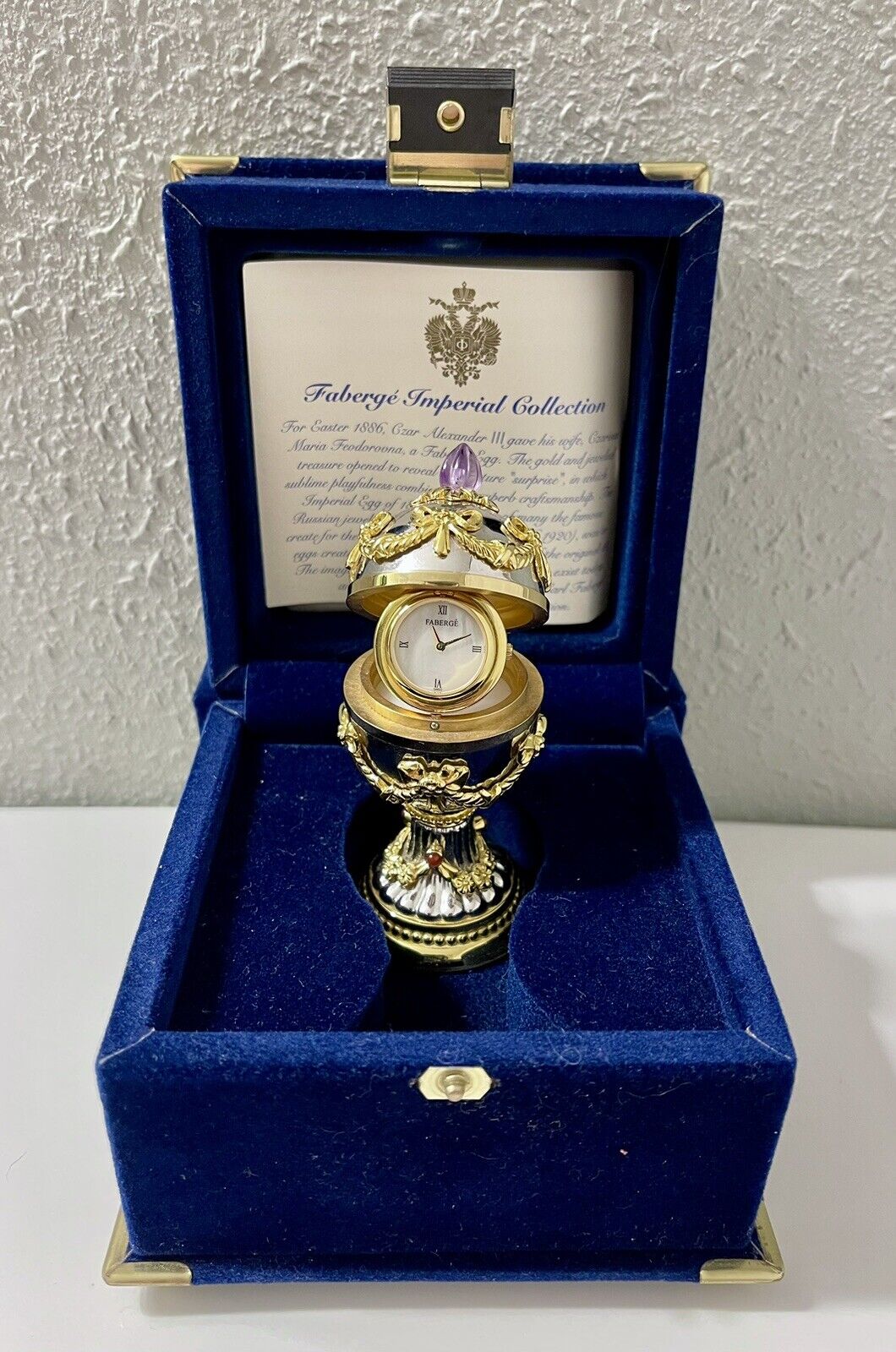 Franklin Mint La Petite Faberge Egg Clock Imperial Heirloom 24K Gold w/ Case