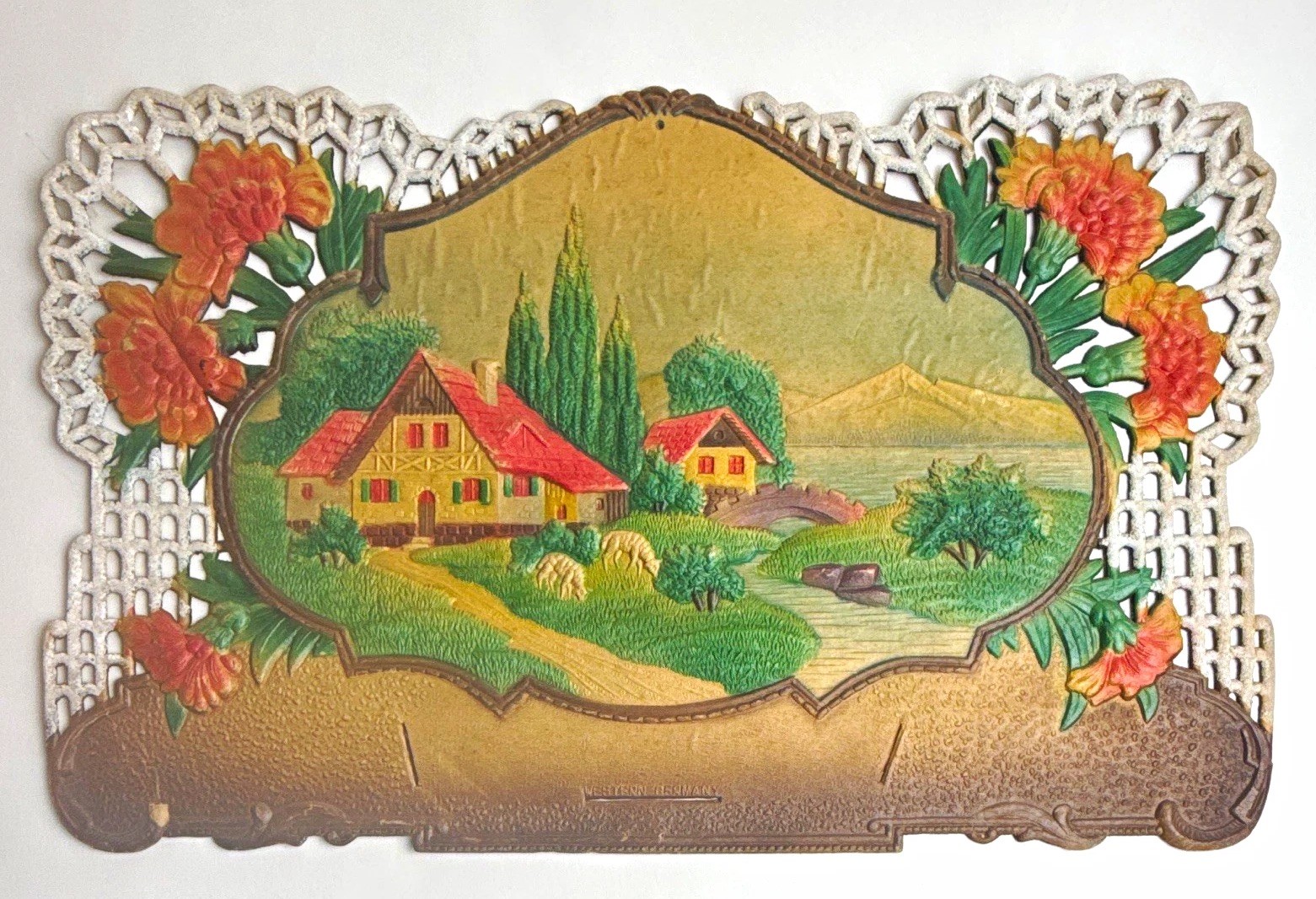 Vintage 1950s Western Germany 3D Wall Plaque Countryside Landscape Floral