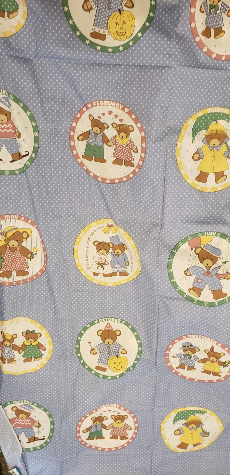 Teddy Bears of the Month Cotton Sewing Fabric Vintage 5 yds 10 in 1980\'s?