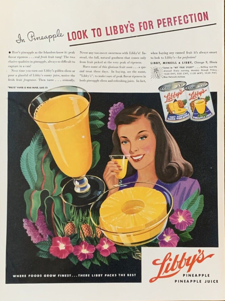 Libby\'s Pineapple Juice Chicago Illinois WWII Vintage Print Ad 1945 #0390