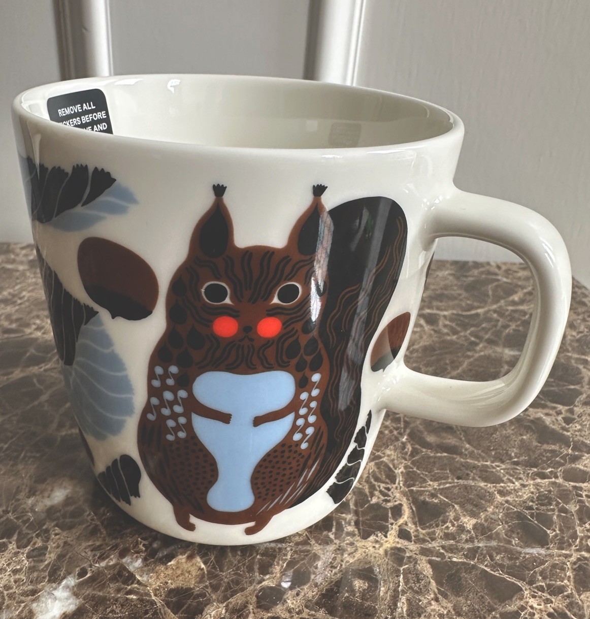 Marimekko Kurre Mug Cup 13 Ounces Squirrels Blue Brown NWT