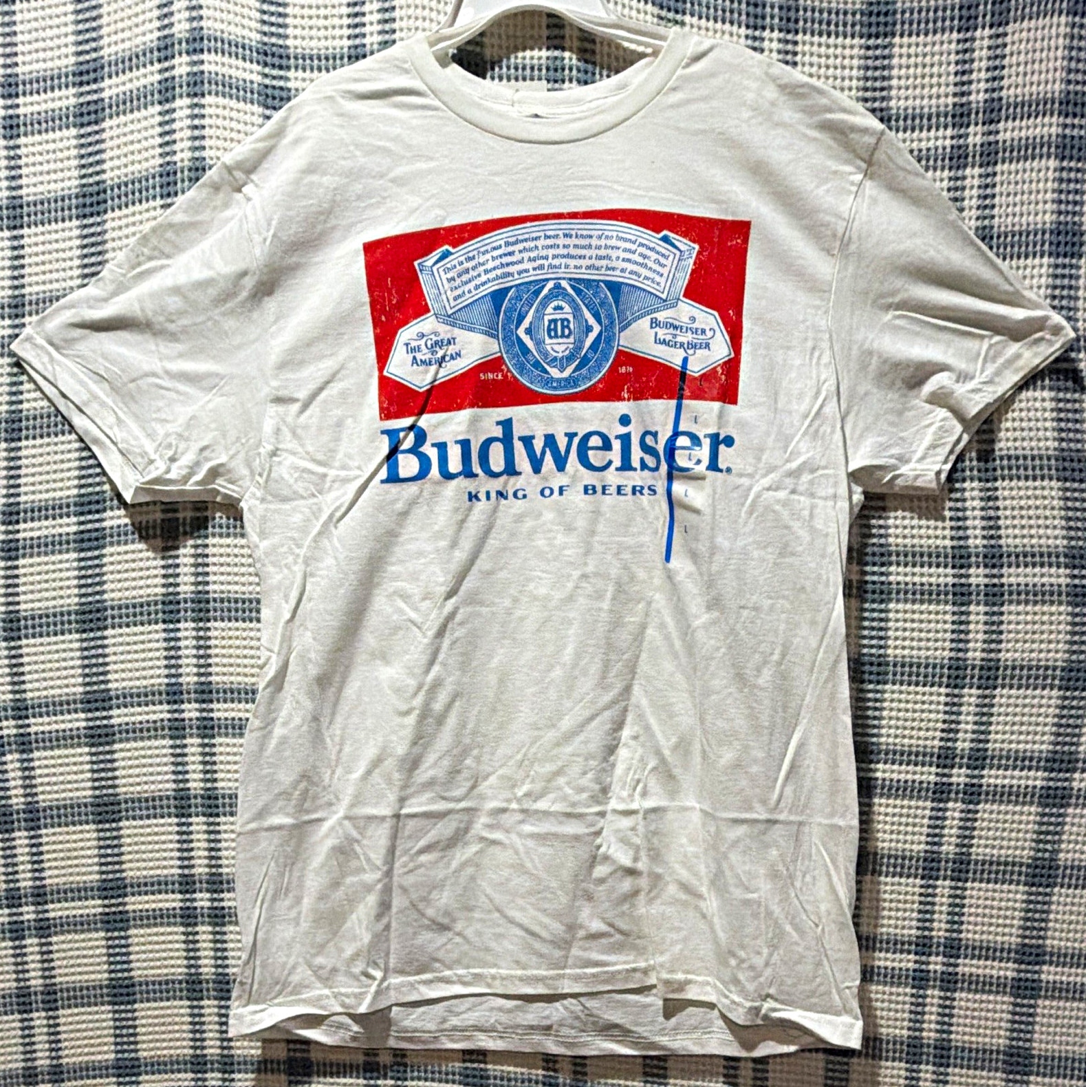 Budweiser  Vintage King of Beers White Graphic T-Shirt Breweriana Theme