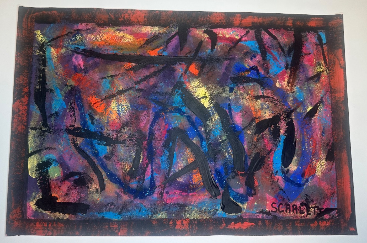 Original Abstract Painting Signed Scarlett Rolph Nonobjective Vintage Modern 18\
