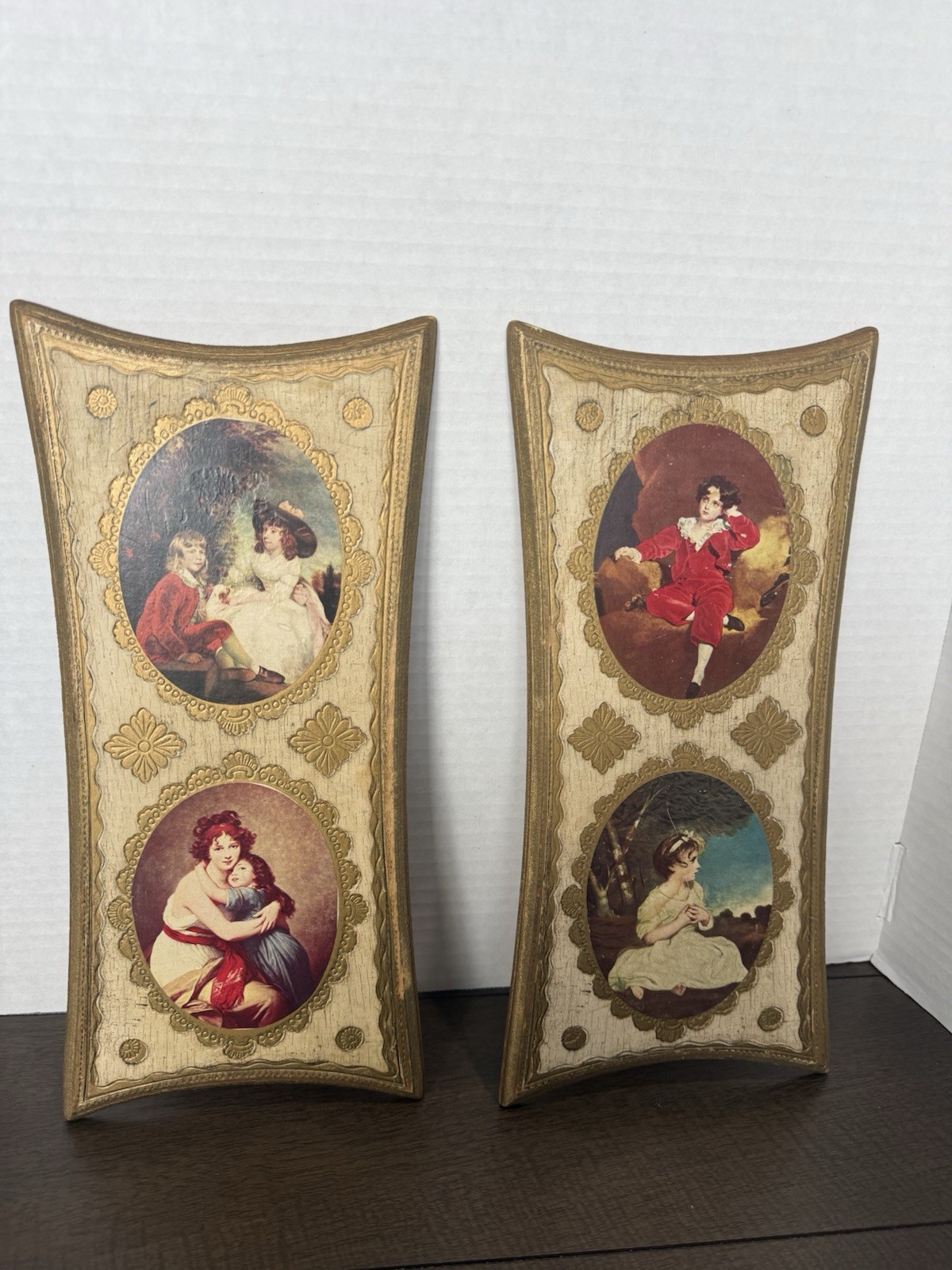 Vintage Lot Of 2 Italian Florentine Gilt Gold Wall Hangings Plaques 14.5