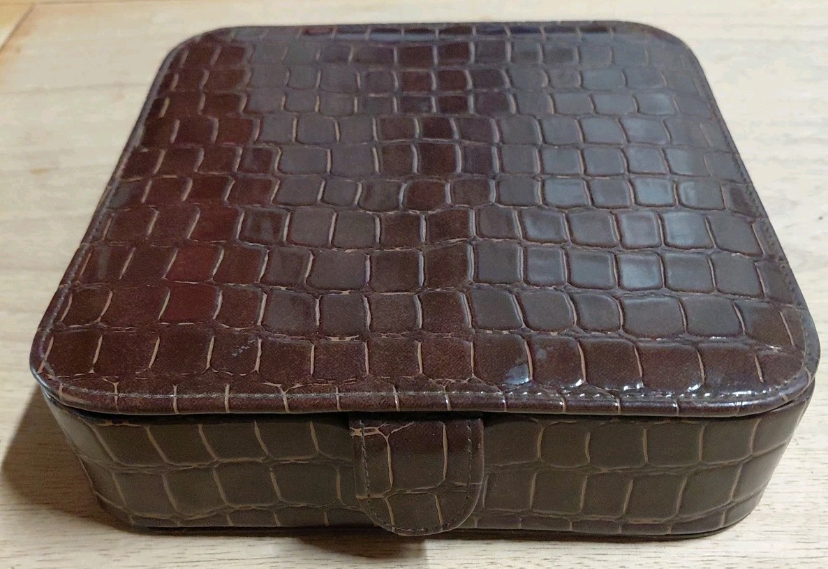 Vintage Ralph Lauren Safari Faux Alligator Jewelry Trinket Box Felt Lined 8x8