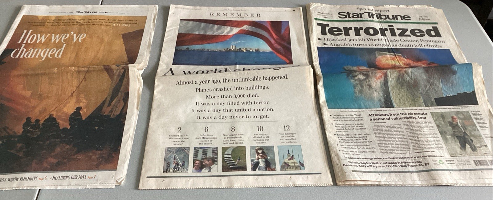 Vintage “Star Tribune” September 11, 2001 Newspaper On 9/11 Attack & 9/11/02 Vintage “Star Tribune” September 11, 2001 Newspaper On 9/11 Attack & 9/11/02