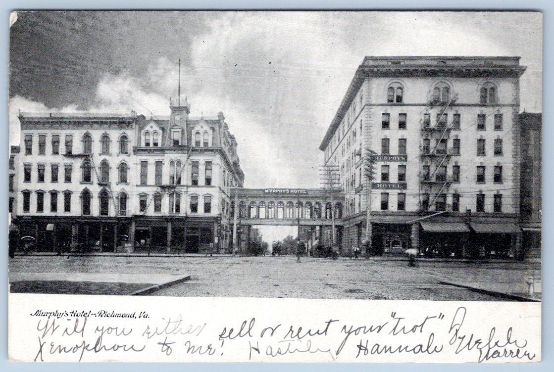 1906 RICHMOND VIRGINIA MURPHY'S HOTEL*FIRE ESCAPE*PEDESTRIAN BRIDGE*POSTCARD