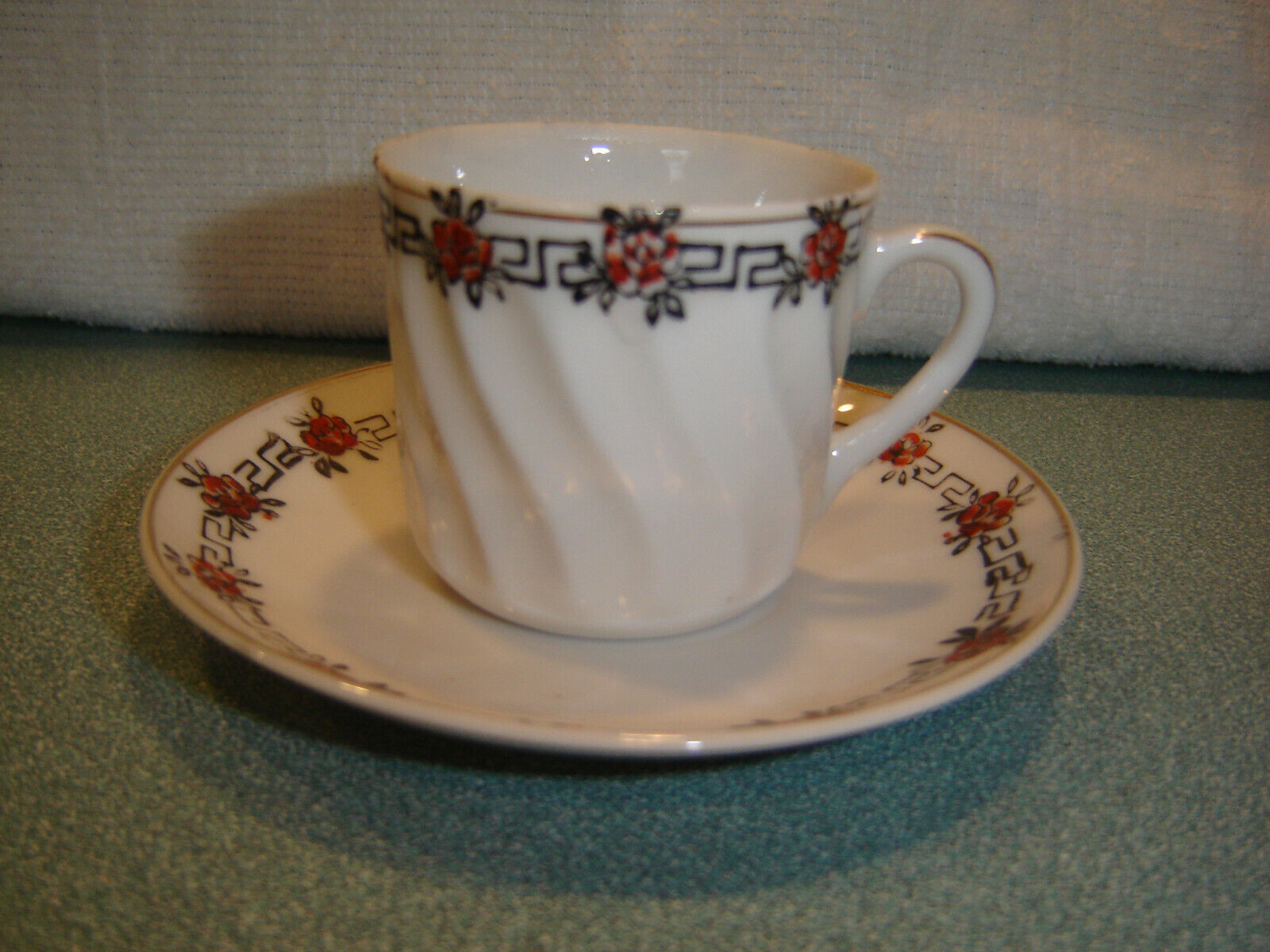 Vintage Small Japanese Eggshell Porcelain Hand Painted Tea Cup & Saucer Art Deco