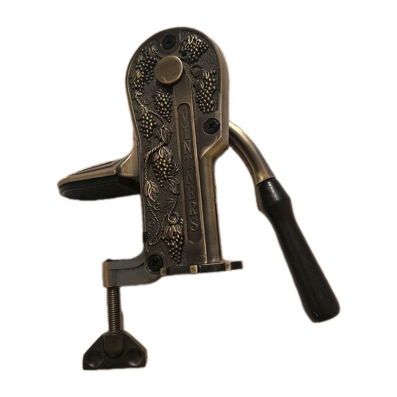 Vintners Vintners Reserve Bartop Brass Wine Bottle Opener w/ Cork Screw Grapes
