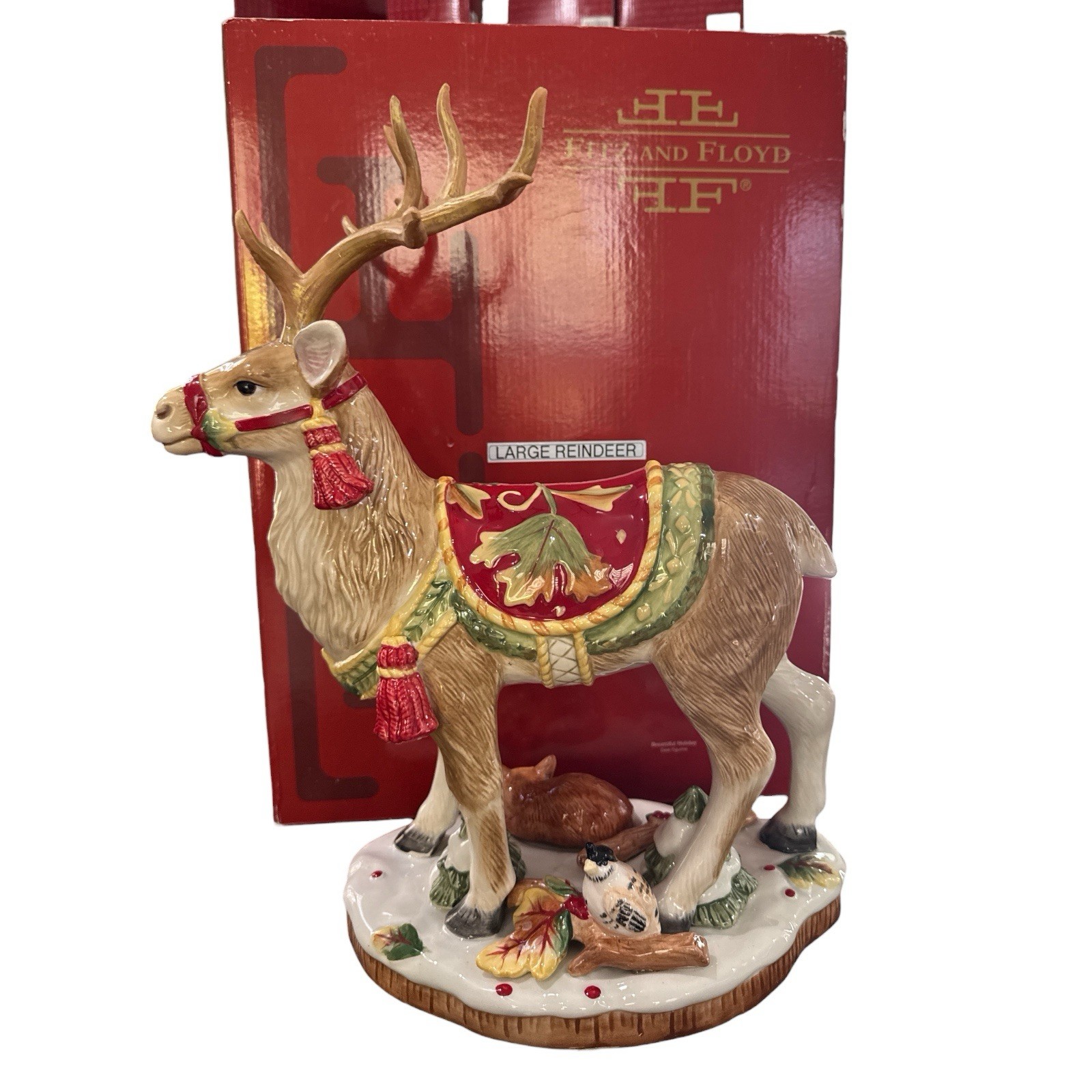 Fitz & Floyd Bountiful Holiday Deer Figurine 29-343 2012 EUC IOB 16”