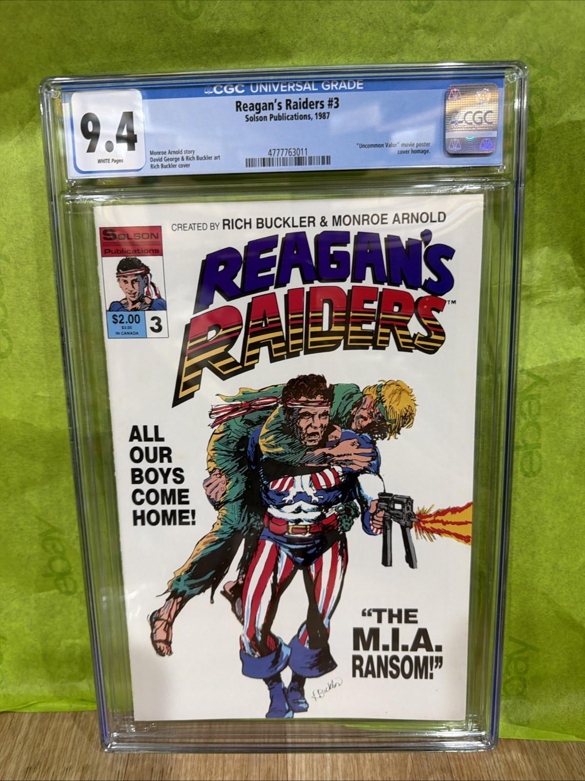 Reagan\'s Raiders #3 Cgc 9.4 Graded Comic Solson 1987 LAST  Ronald Reagan Rambo