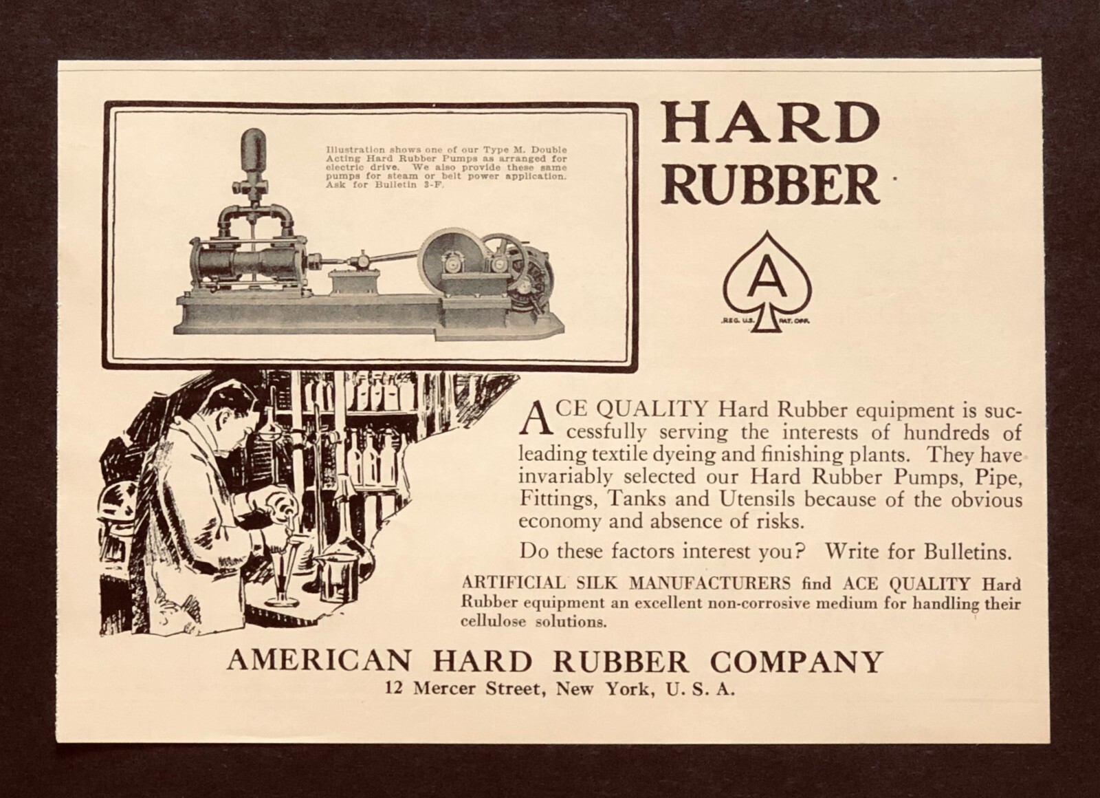 1921 American Hard Rubber Advertisement Pump Pipe Tanks Textile Antique Print AD