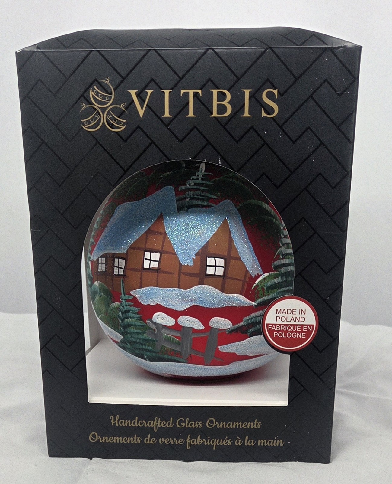 VITBIS 6-in Oversized Glass Christmas Ornament Winter House Scene Made in Poland