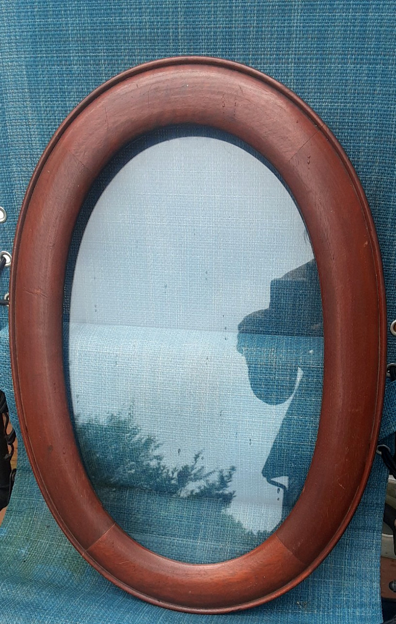 Antique 1800’s A.P.C Bonte? Cherry? Ohio Wood Oval Picture Frame 21 x 14.5 glass