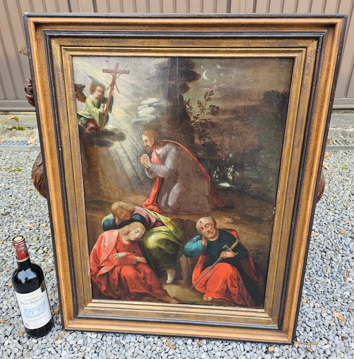 Antique 17thc Oil panel painting Agony Garden mount of olives evangelists Antique 17thc Oil panel painting Agony Garden mount of olives evangelists
