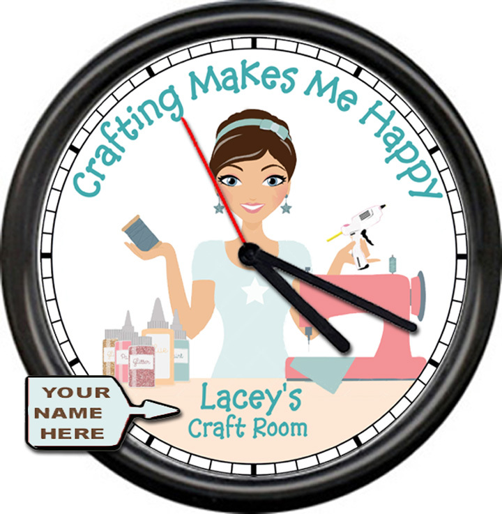 Personalized Crafting Makes Me Happy Sewing Quilting Room Art Sign Wall Clock