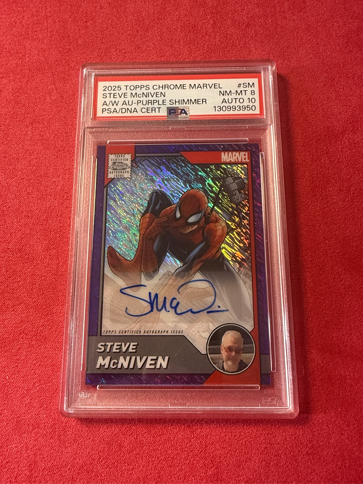 2025 Topps Chrome Marvel Spider-Man Steve McNiven Purple Shimmer Auto