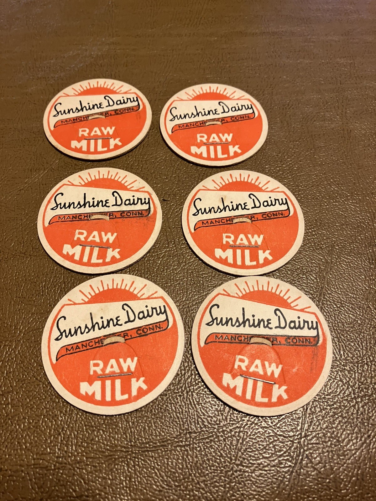 Lot of 6 Sunshine Dairy Manchester,Conn.Milk Caps 