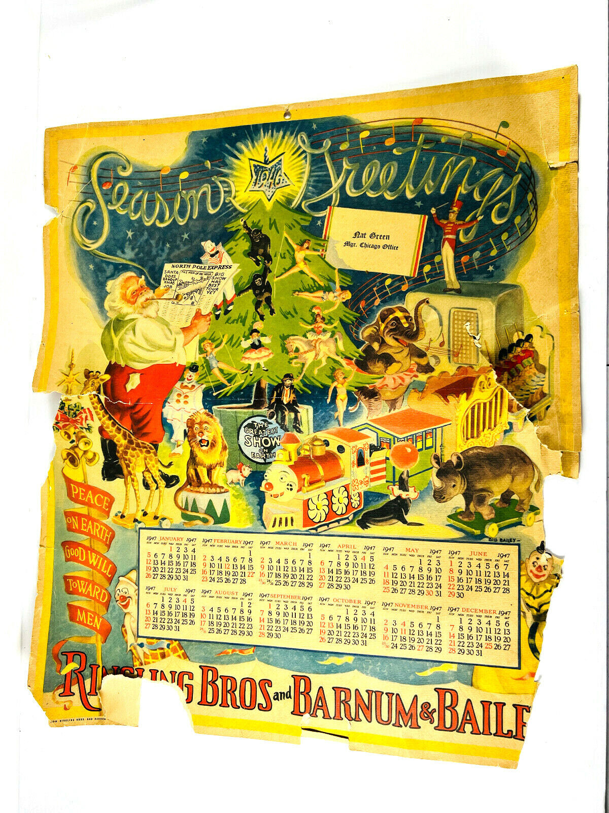 1947 Ringling Bros Barnum Bailey Calendar Poster circus carnival bette leonard