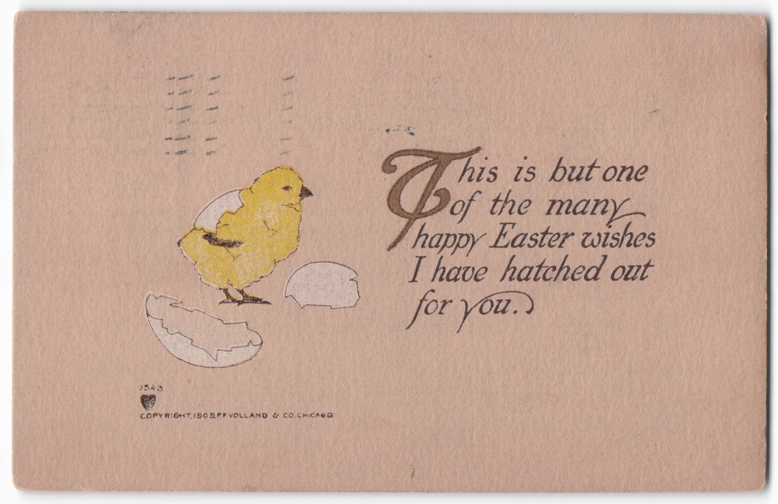 1908 P.F. Volland Easter Chick Postcard - Pittsburgh PA Postmark 1909