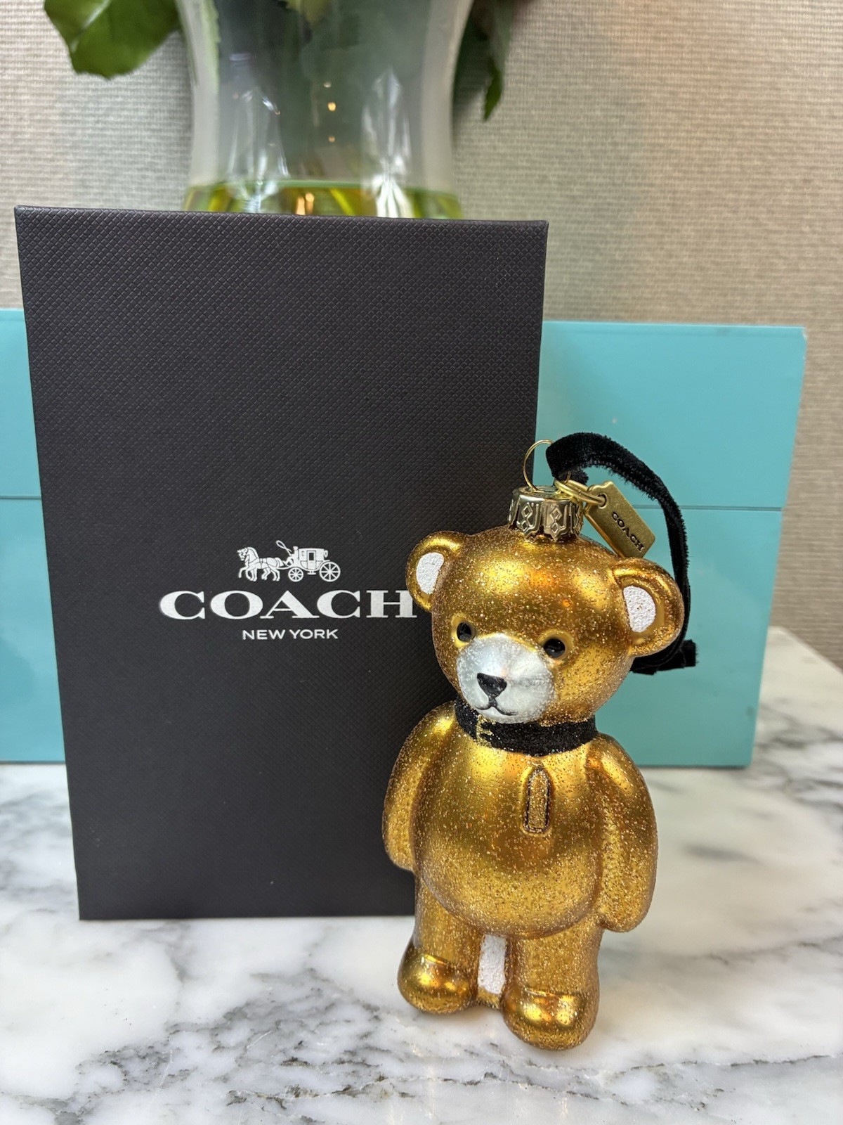 NIB Coach Gold Glitter Bear Christmas Ornament
