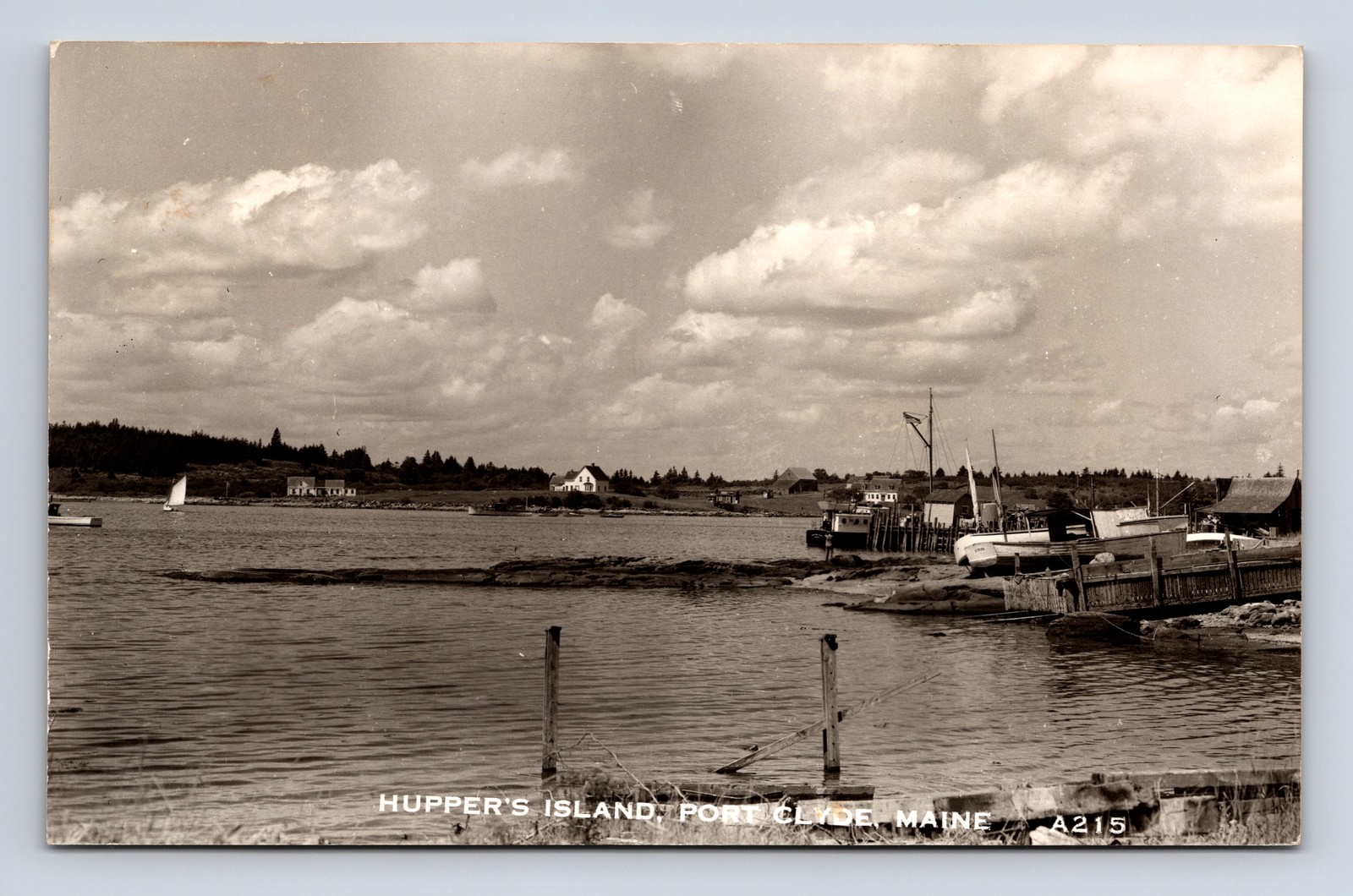 RPPC Hupper\'s Island Wharf Marina Boats Houses Port Clyde Maine ME Postcard RPPC Hupper\'s Island Wharf Marina Boats Houses Port Clyde Maine ME Postcard