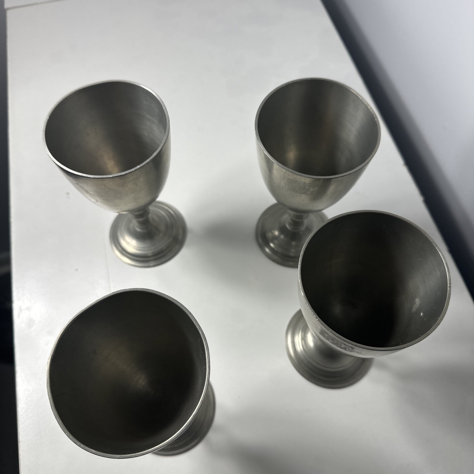 4Vintage Crown & Rose Cast Pewter Goblets Made London England Heavy Original 6\