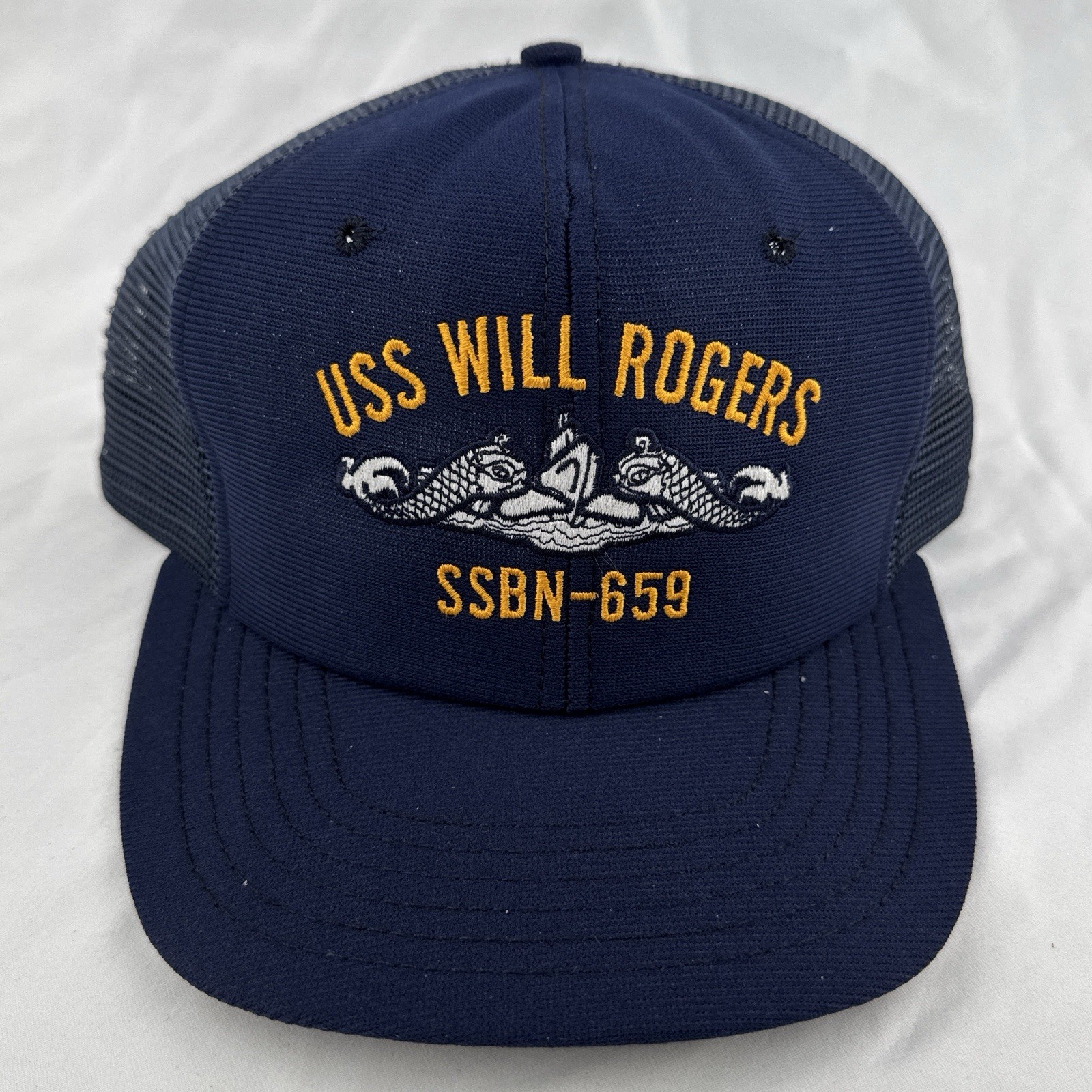 Vintage 80s USS Will Rogers SSBN-659 Navy Submarine DeLong Trucker Hat USA