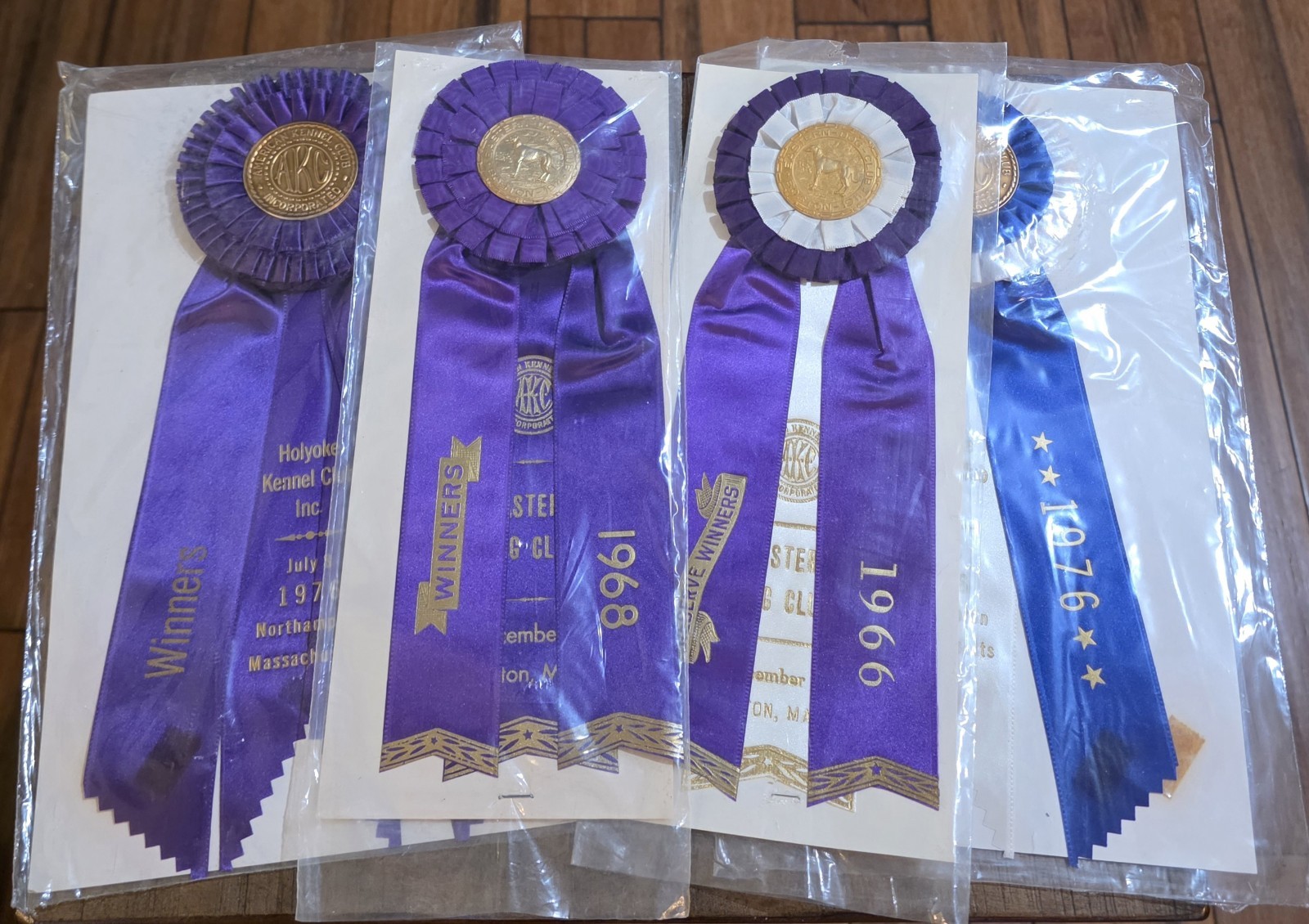 Vintage AKC Kennel Club Dog Show Ribbons 1960s 1970s Massachusetts Lot Of 4 