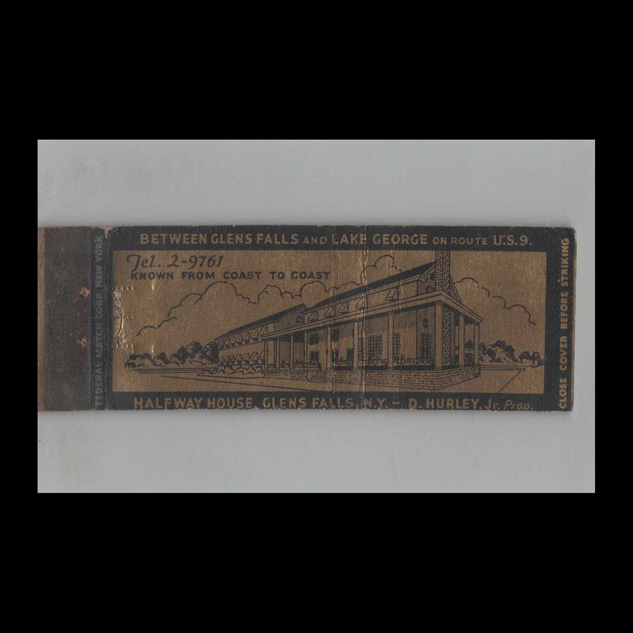 Full Length Matchbook Cover Federal Match Co. Halfway House Glens Falls NY