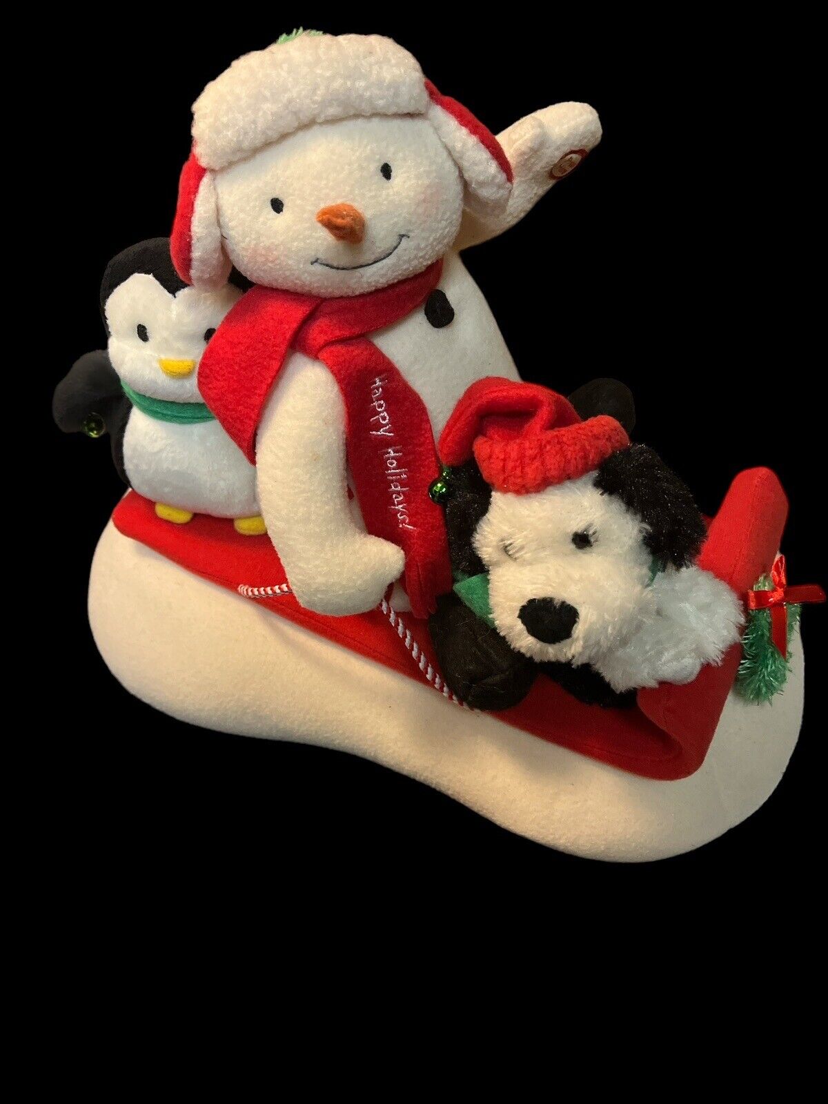 Hallmark Jingle Pals Animated Musical Plush Snowman Penguin Dog Sleigh Ride 2007