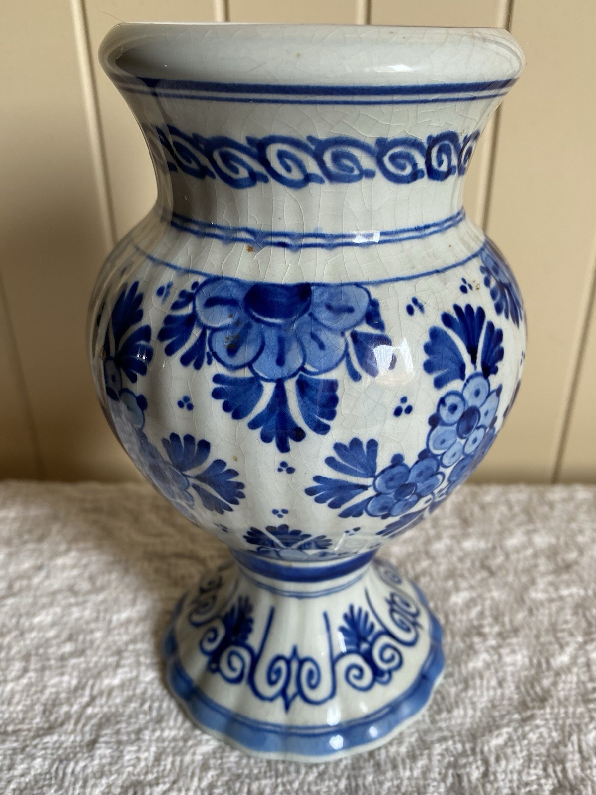 VTG 1961 CF Royal DELFT Blue & White Dutch Earthenware Pottery Vase Hand Painted