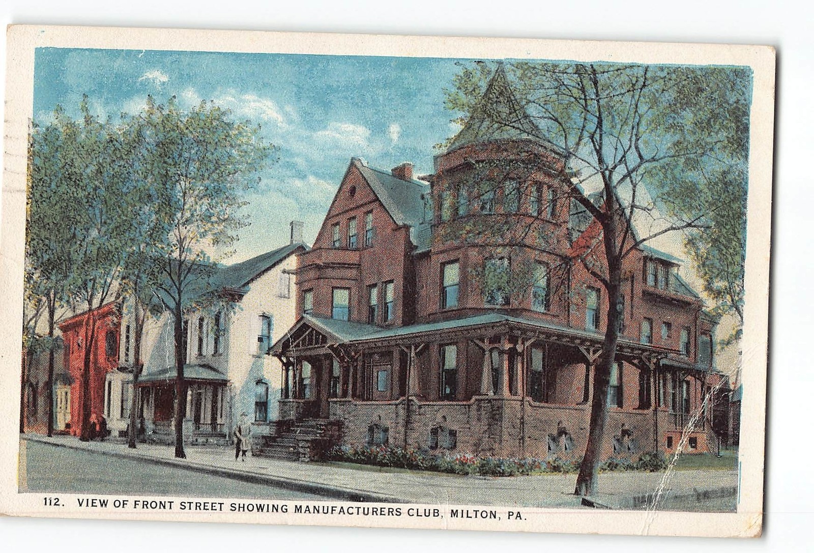 Milton Pennsylvania PA Postcard 1926 View of Front St Manufacturers Club