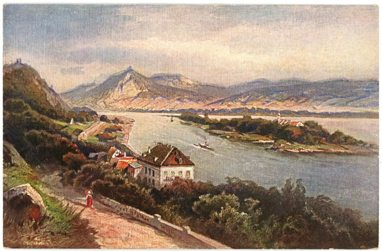 Rolandseck Germany Rhine River Valley Landscape Divided Back Postcard c. 1910