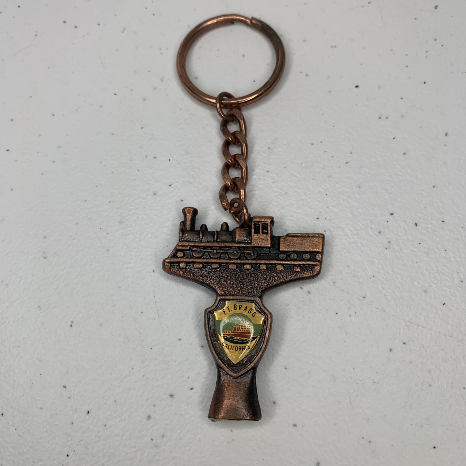 Vintage Fort Bragg California Key Chain Train Locomotive Copper Tone Hong Kong