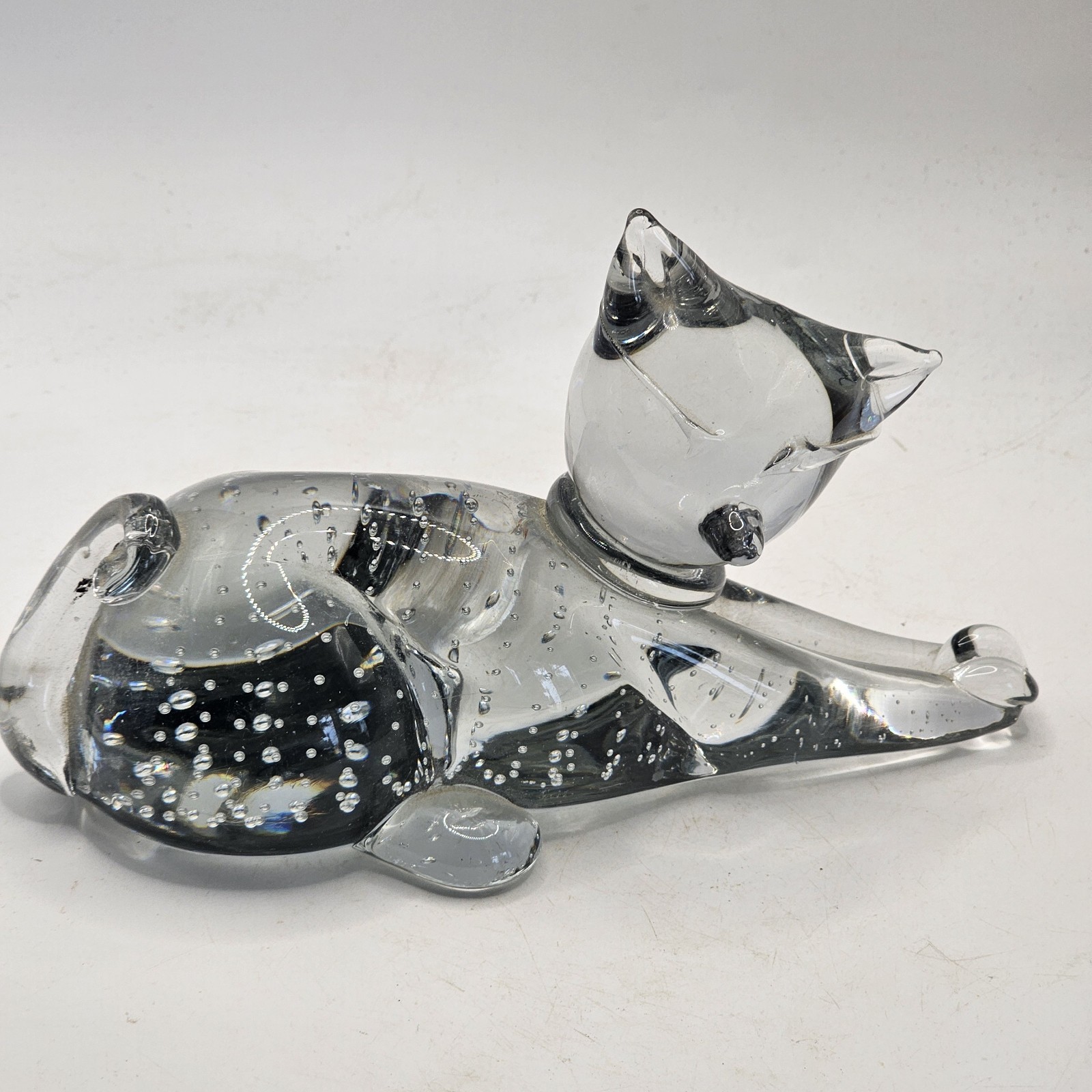 Clear Glass Cat Kitten Figurine Sculpture Paperweight Estate Find