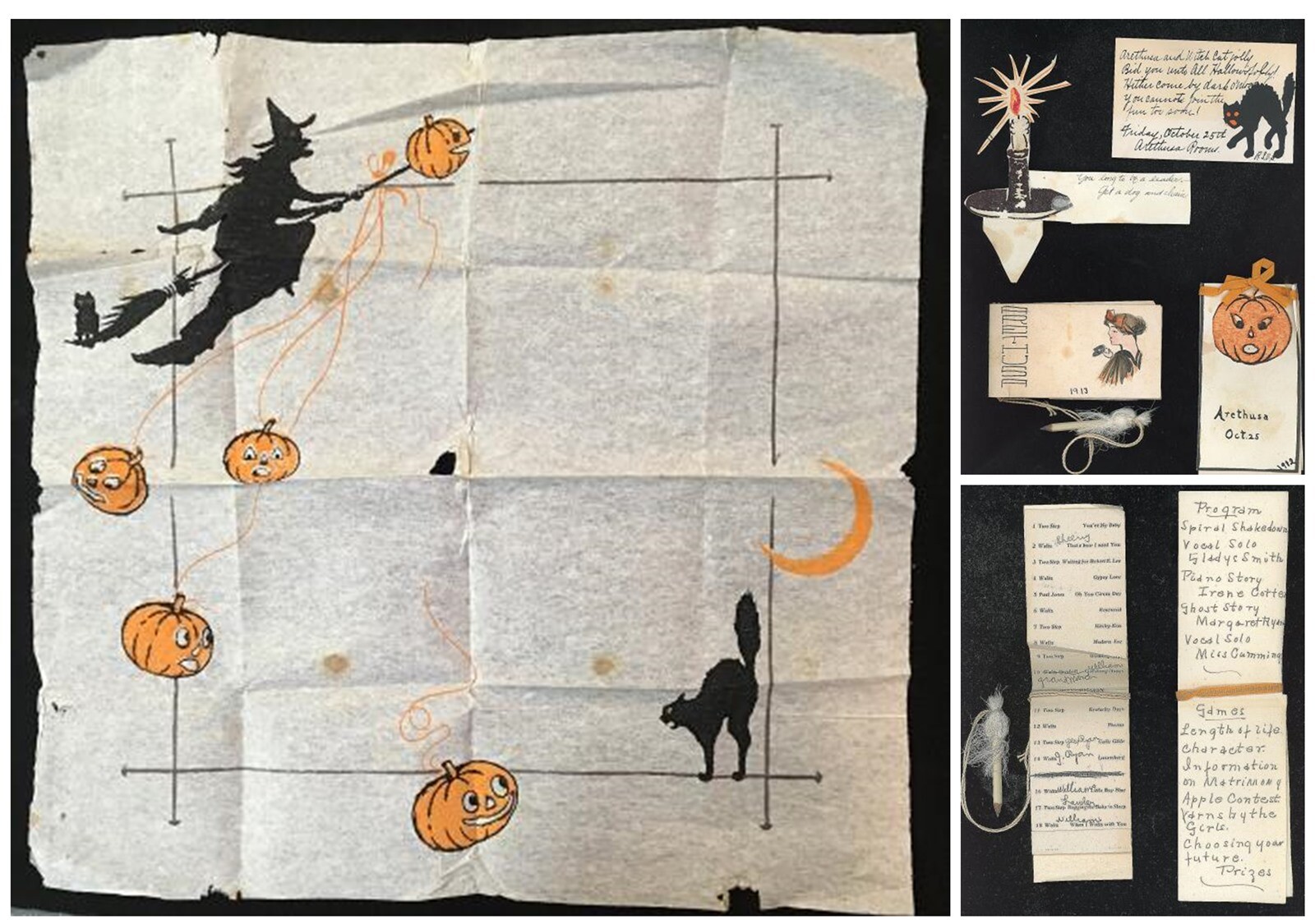 Hand Made Hallowe\'en Favors - Place Cd, Dance Cd, Program + Napkin 1912-13
