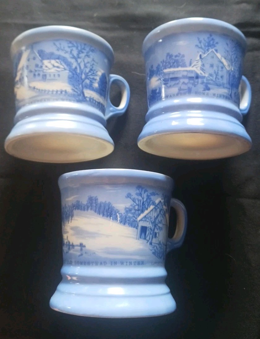 Set Of 3 Currier And Ives Home In Winter Shaving Style Mugs (FREE Shipping) Set Of 3 Currier And Ives Home In Winter Shaving Style Mugs (FREE Shipping)