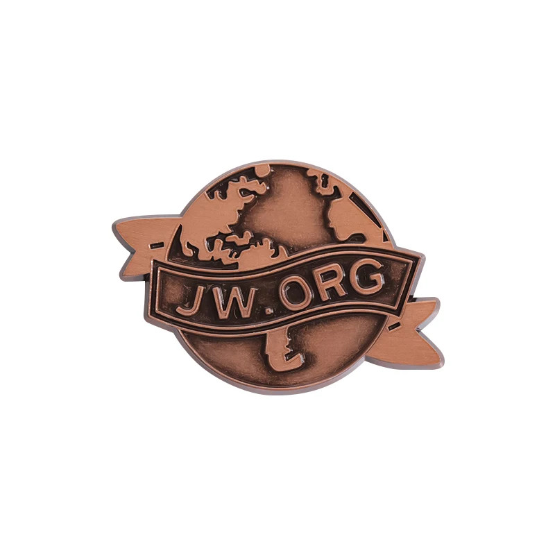 JW,ORG Banner Earth Enamel Pins Custom Antique Copper Brooches Lapel Badges