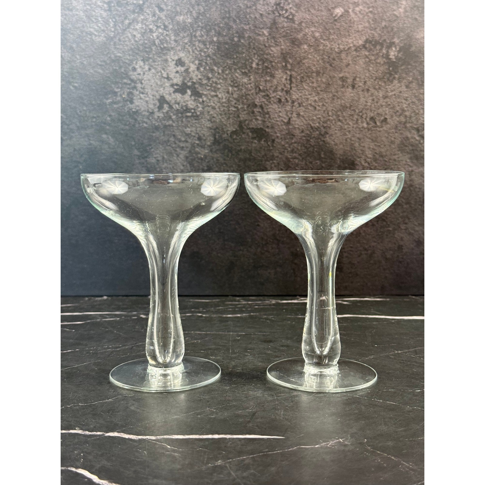 VTG PAIR (2) Art Deco MCM Hollow Balloon Stem Champagne Coupes 5.5in MINT